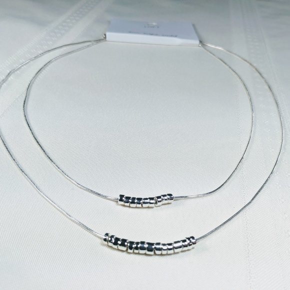 NWT Loft Metallic Beaded Layered Necklace Set Silver Tone - Picture 1 of 7
